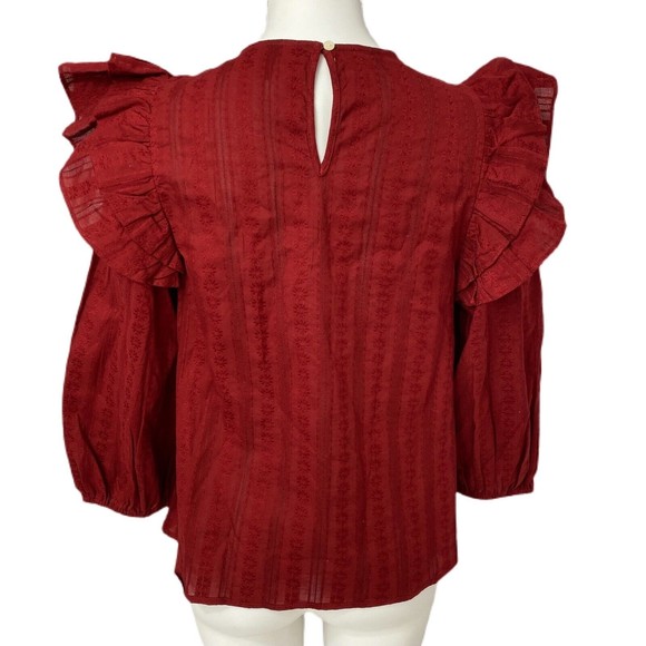 Lot of 2 Womens Tops Small Floral V Neck Poof Sleeve Ruffle Round Purple Red - Picture 7 of 12